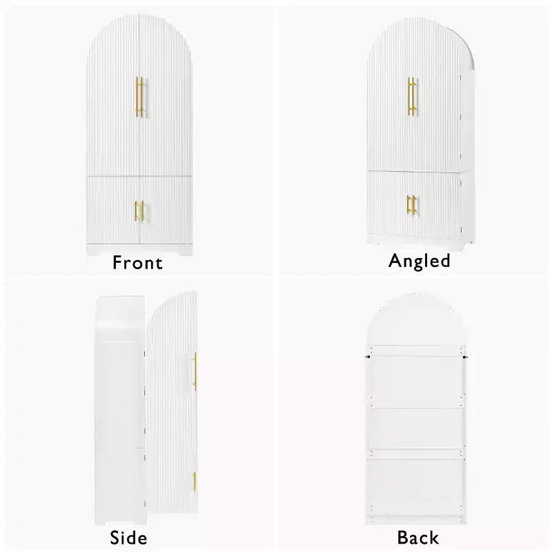 Mobile da Cucina Alto 183 cm con Anta ad Arco, 8 Ripiani, Bianco