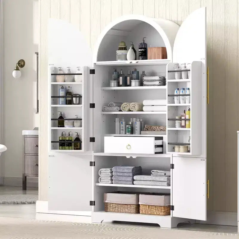 Mobile da Cucina Alto 183 cm con Anta ad Arco, 8 Ripiani, Bianco