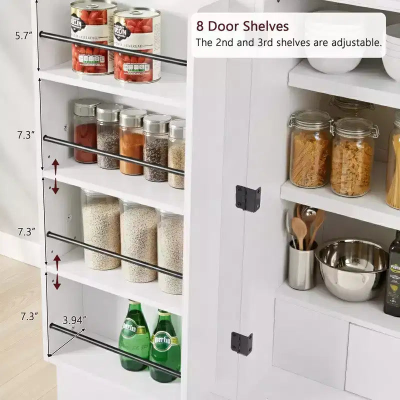 Mobile da Cucina Alto 183 cm con Anta ad Arco, 8 Ripiani, Bianco