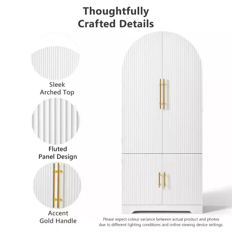Mobile da Cucina Alto 183 cm con Anta ad Arco, 8 Ripiani, Bianco