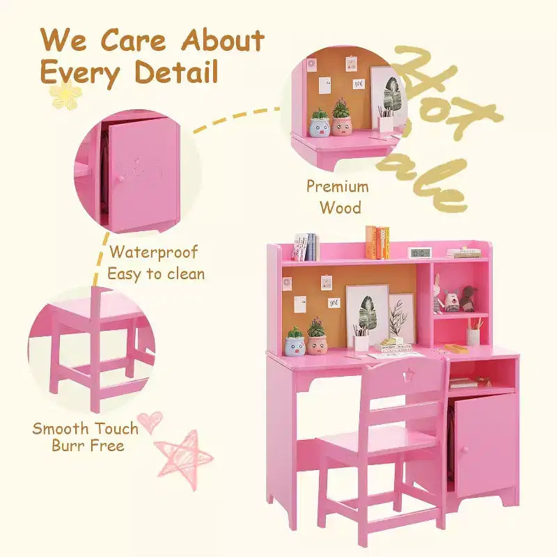 Set scrivania e sedia per bambini con contenitore, tavolo ergonomico per bambini con libreria e organizer, regalo per bambini e bambine dai 3 agli 8 anni