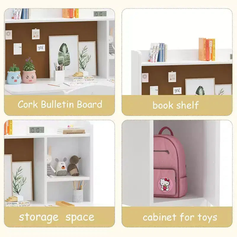 Set scrivania e sedia per bambini con contenitore, tavolo ergonomico per bambini con libreria e organizer, regalo per bambini e bambine dai 3 agli 8 anni