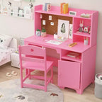 Kids Study Desk & Chair Set with Storage, Toddler Ergonomic Children's Learning Table with Bookshelf & Organizer, Gift for Boys Girls Ages 3-8