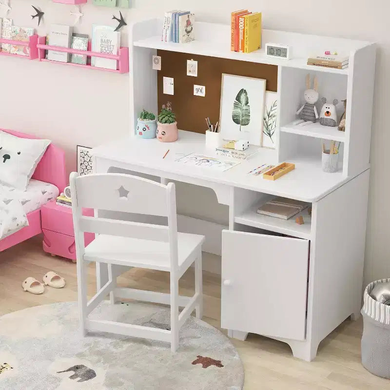 Set scrivania e sedia per bambini con contenitore, tavolo ergonomico per bambini con libreria e organizer, regalo per bambini e bambine dai 3 agli 8 anni