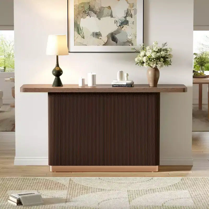 58 Narrow Console Table with Ash Veneer Top, Modern Sofa Table, Entryway Table for Living Room, Hallway, or Foyer-Panipeachy