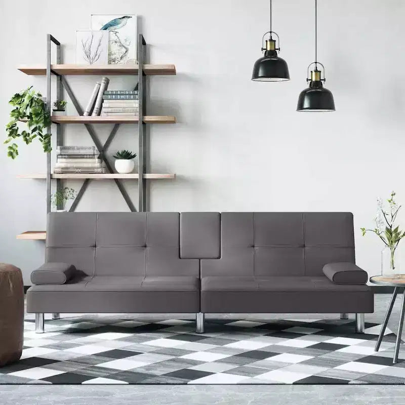 Divano letto pieghevole con portabicchieri in similpelle