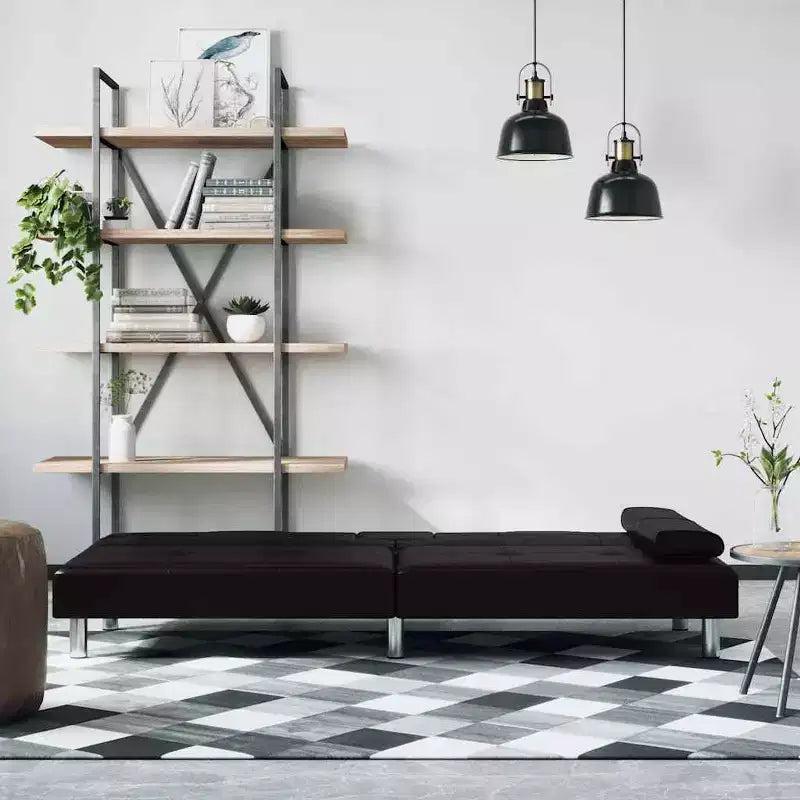 Divano letto pieghevole con portabicchieri in similpelle