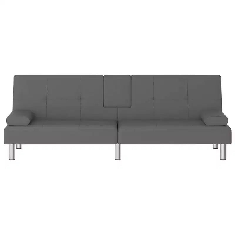 Divano letto pieghevole con portabicchieri in similpelle