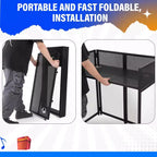 Cabina Portatile da DJ, Postazione da DJ Pieghevole con Tessuto Illuminato, Stand con Piedini Regolabili per Eventi, Struttura in Metallo Nero