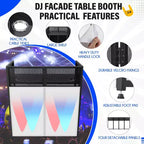 Cabina Portatile da DJ, Postazione da DJ Pieghevole con Tessuto Illuminato, Stand con Piedini Regolabili per Eventi, Struttura in Metallo Nero