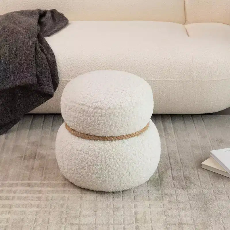 Poggiapiedi Pouf Ottomano Rotondo a Forma di Pupazzo di Neve Imbottito Carino