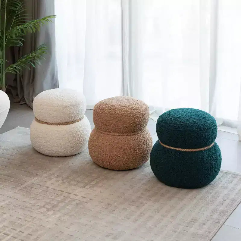 Poggiapiedi Pouf Ottomano Rotondo a Forma di Pupazzo di Neve Imbottito Carino