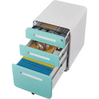 Cassettiera Portadocumenti a 3 Cassetti per Ufficio Domestico, Mobiletto Archiviazione con Serratura Sotto Scrivania per Formato A4/Letter/Legale, Cassettiera su Rotelle Anti-ribaltamento a 5 Ruote