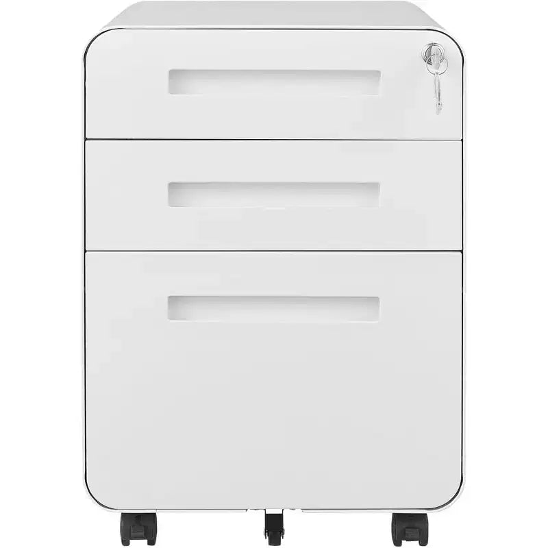 Cassettiera Portadocumenti a 3 Cassetti per Ufficio Domestico, Mobiletto Archiviazione con Serratura Sotto Scrivania per Formato A4/Letter/Legale, Cassettiera su Rotelle Anti-ribaltamento a 5 Ruote