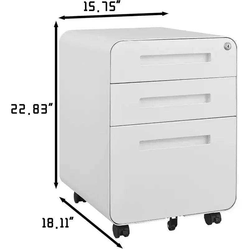 Cassettiera Portadocumenti a 3 Cassetti per Ufficio Domestico, Mobiletto Archiviazione con Serratura Sotto Scrivania per Formato A4/Letter/Legale, Cassettiera su Rotelle Anti-ribaltamento a 5 Ruote