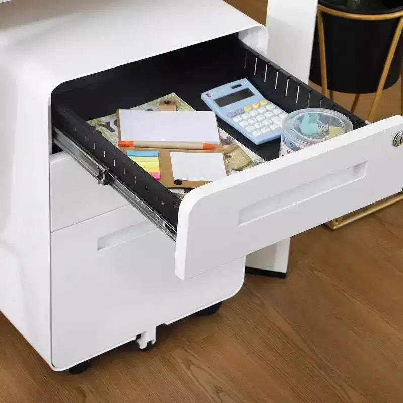 Cassettiera Portadocumenti a 3 Cassetti per Ufficio Domestico, Mobiletto Archiviazione con Serratura Sotto Scrivania per Formato A4/Letter/Legale, Cassettiera su Rotelle Anti-ribaltamento a 5 Ruote
