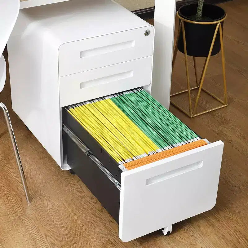 Cassettiera Portadocumenti a 3 Cassetti per Ufficio Domestico, Mobiletto Archiviazione con Serratura Sotto Scrivania per Formato A4/Letter/Legale, Cassettiera su Rotelle Anti-ribaltamento a 5 Ruote