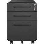 Cassettiera Portadocumenti a 3 Cassetti per Ufficio Domestico, Mobiletto Archiviazione con Serratura Sotto Scrivania per Formato A4/Letter/Legale, Cassettiera su Rotelle Anti-ribaltamento a 5 Ruote