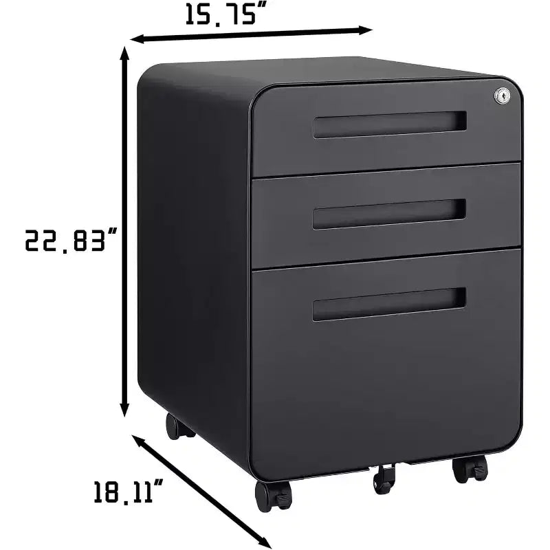 Cassettiera Portadocumenti a 3 Cassetti per Ufficio Domestico, Mobiletto Archiviazione con Serratura Sotto Scrivania per Formato A4/Letter/Legale, Cassettiera su Rotelle Anti-ribaltamento a 5 Ruote