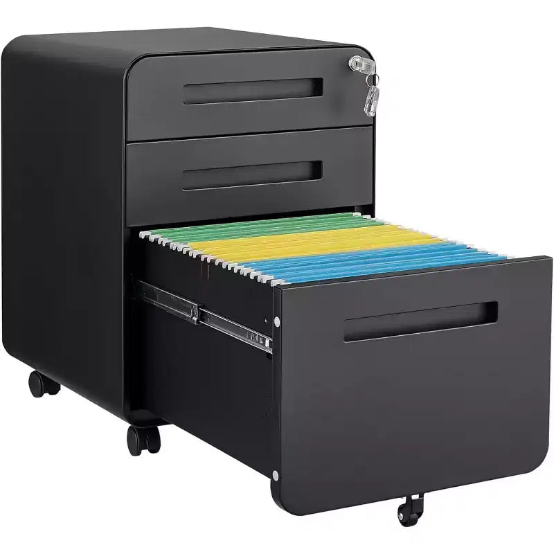 Cassettiera Portadocumenti a 3 Cassetti per Ufficio Domestico, Mobiletto Archiviazione con Serratura Sotto Scrivania per Formato A4/Letter/Legale, Cassettiera su Rotelle Anti-ribaltamento a 5 Ruote