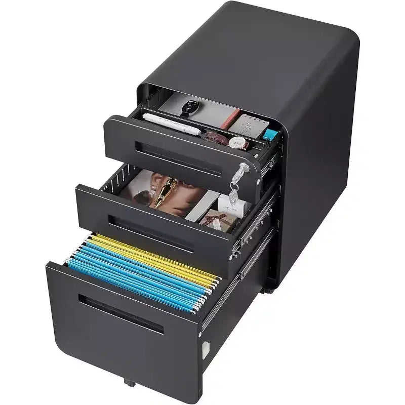 Cassettiera Portadocumenti a 3 Cassetti per Ufficio Domestico, Mobiletto Archiviazione con Serratura Sotto Scrivania per Formato A4/Letter/Legale, Cassettiera su Rotelle Anti-ribaltamento a 5 Ruote