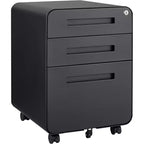 Cassettiera Portadocumenti a 3 Cassetti per Ufficio Domestico, Mobiletto Archiviazione con Serratura Sotto Scrivania per Formato A4/Letter/Legale, Cassettiera su Rotelle Anti-ribaltamento a 5 Ruote