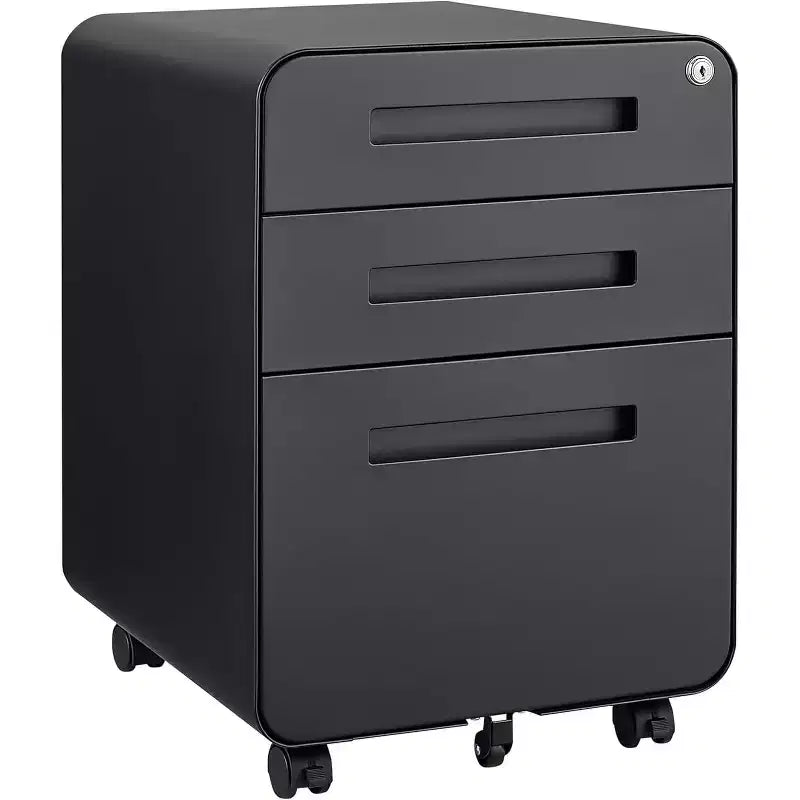 Cassettiera Portadocumenti a 3 Cassetti per Ufficio Domestico, Mobiletto Archiviazione con Serratura Sotto Scrivania per Formato A4/Letter/Legale, Cassettiera su Rotelle Anti-ribaltamento a 5 Ruote