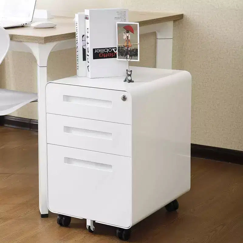 Cassettiera Portadocumenti a 3 Cassetti per Ufficio Domestico, Mobiletto Archiviazione con Serratura Sotto Scrivania per Formato A4/Letter/Legale, Cassettiera su Rotelle Anti-ribaltamento a 5 Ruote