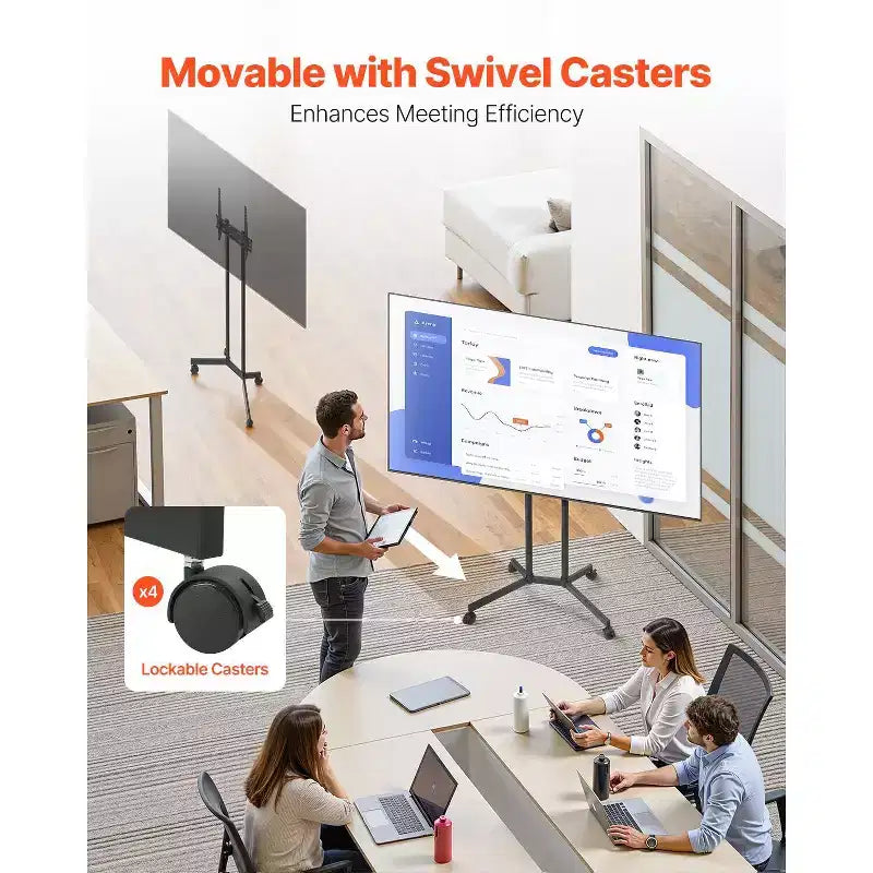 Carrello TV Rotante per Schermi da 32-65 Pollici, Supporto TV Mobile Regolabile in Altezza con Ruote, Supporto Monitor Portatile con Capacità di 40 kg, VESA Max 400x400