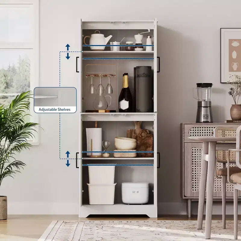Credenza da cucina rustica, Armadio dispensa in legno alto 180 cm con 4 ante e ripiani regolabili, Mobiletto indipendente per sala da pranzo