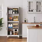 Credenza da cucina rustica, Armadio dispensa in legno alto 180 cm con 4 ante e ripiani regolabili, Mobiletto indipendente per sala da pranzo