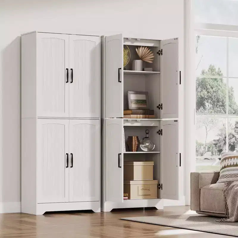 Credenza da cucina rustica, Armadio dispensa in legno alto 180 cm con 4 ante e ripiani regolabili, Mobiletto indipendente per sala da pranzo