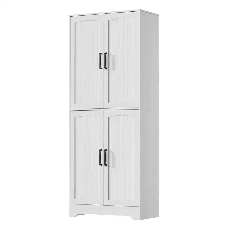 Credenza da cucina rustica, Armadio dispensa in legno alto 180 cm con 4 ante e ripiani regolabili, Mobiletto indipendente per sala da pranzo
