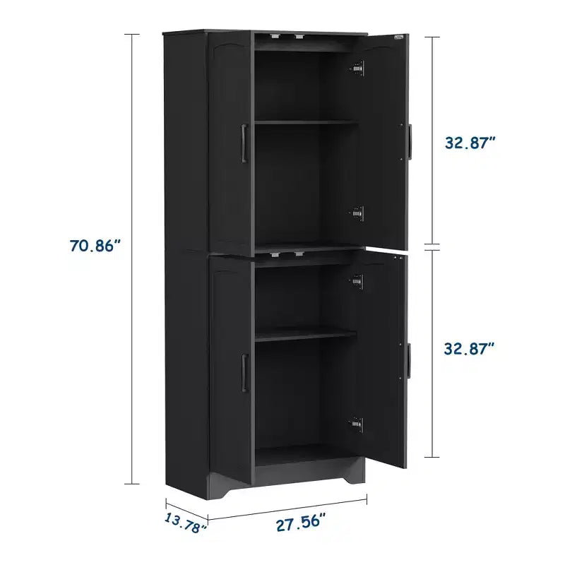 Credenza da cucina rustica, Armadio dispensa in legno alto 180 cm con 4 ante e ripiani regolabili, Mobiletto indipendente per sala da pranzo