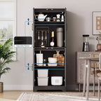 Credenza da cucina rustica, Armadio dispensa in legno alto 180 cm con 4 ante e ripiani regolabili, Mobiletto indipendente per sala da pranzo