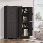 Credenza da cucina rustica, Armadio dispensa in legno alto 180 cm con 4 ante e ripiani regolabili, Mobiletto indipendente per sala da pranzo