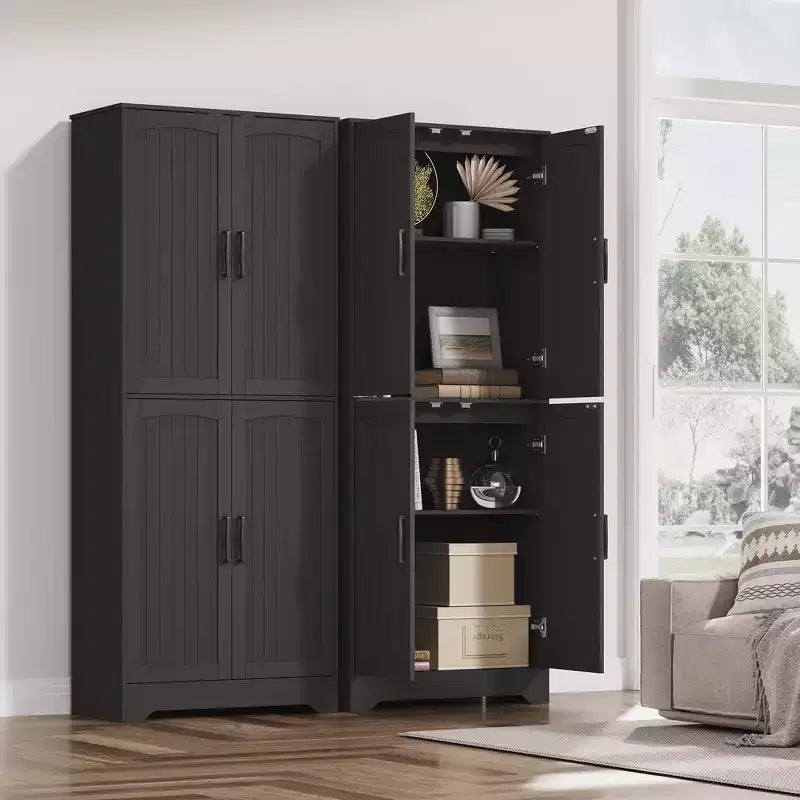 Credenza da cucina rustica, Armadio dispensa in legno alto 180 cm con 4 ante e ripiani regolabili, Mobiletto indipendente per sala da pranzo