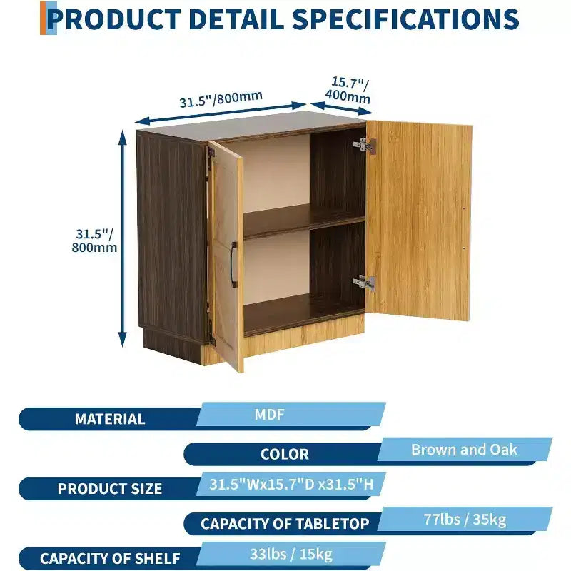 Madia Credenza con Mobile Contenitore, Mobile da Cucina in Legno con Ripiani Regolabili e Ante, Tavolo Consolle Moderno per Sala da Pranzo, Soggiorno