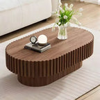 Oval Coffee Table, Mid-Century Fluted Base, Wooden Accent for Living Room, Bedroom, Apartment, Office, Small Space
