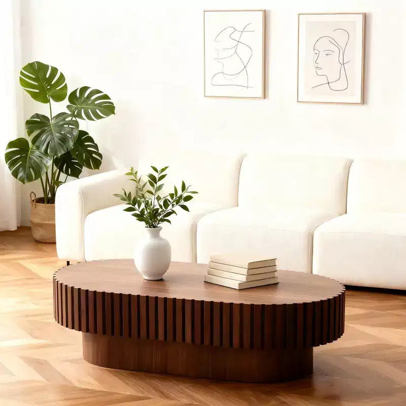 Tavolino da Caffè Ovale, Base Svasata Mid-Century, Accento in Legno per Soggiorno, Camera da Letto, Appartamento, Ufficio, Piccolo Spazio
