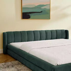 Letto imbottito king size con testiera in tessuto ciniglia per camera da letto blu-verde
