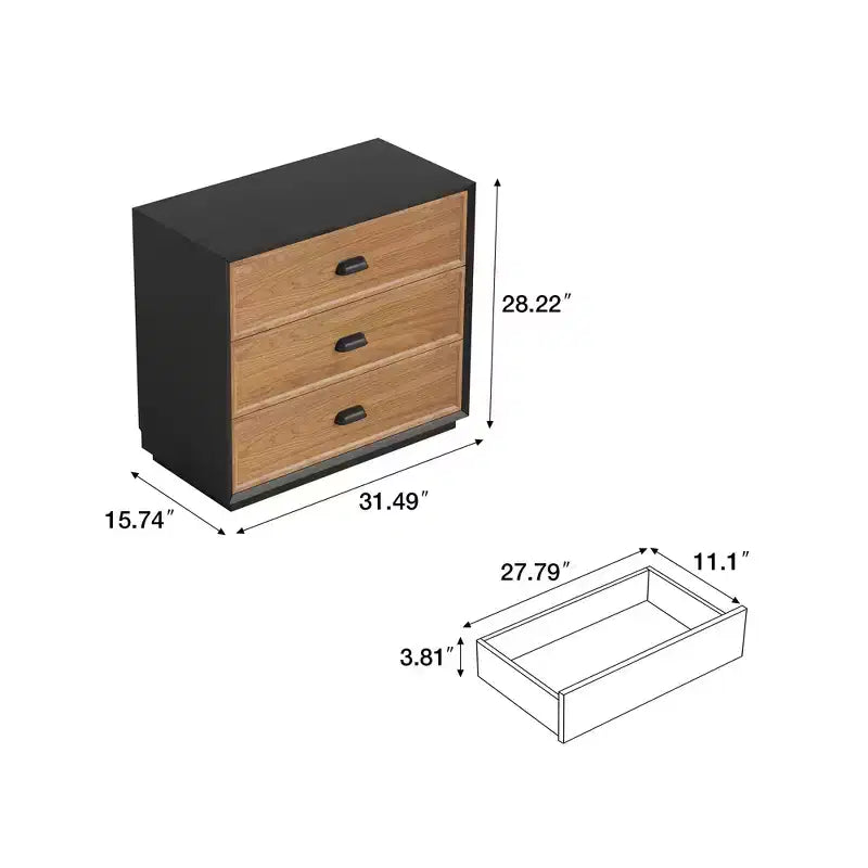Comodino in legno massello con 3 cassetti Farmhouse 31.49