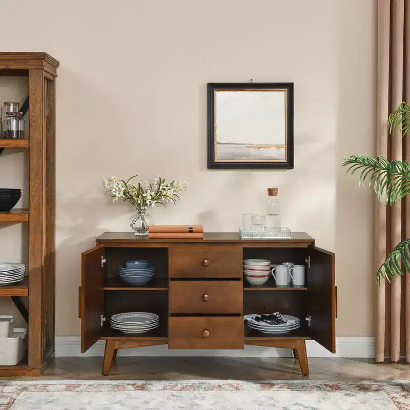 Madia Credenza Mid-Century 47.3, Mobile Contenitore con 2 Ante e 3 Cassetti per Ingresso, Soggiorno, Sala da Pranzo, Cucina