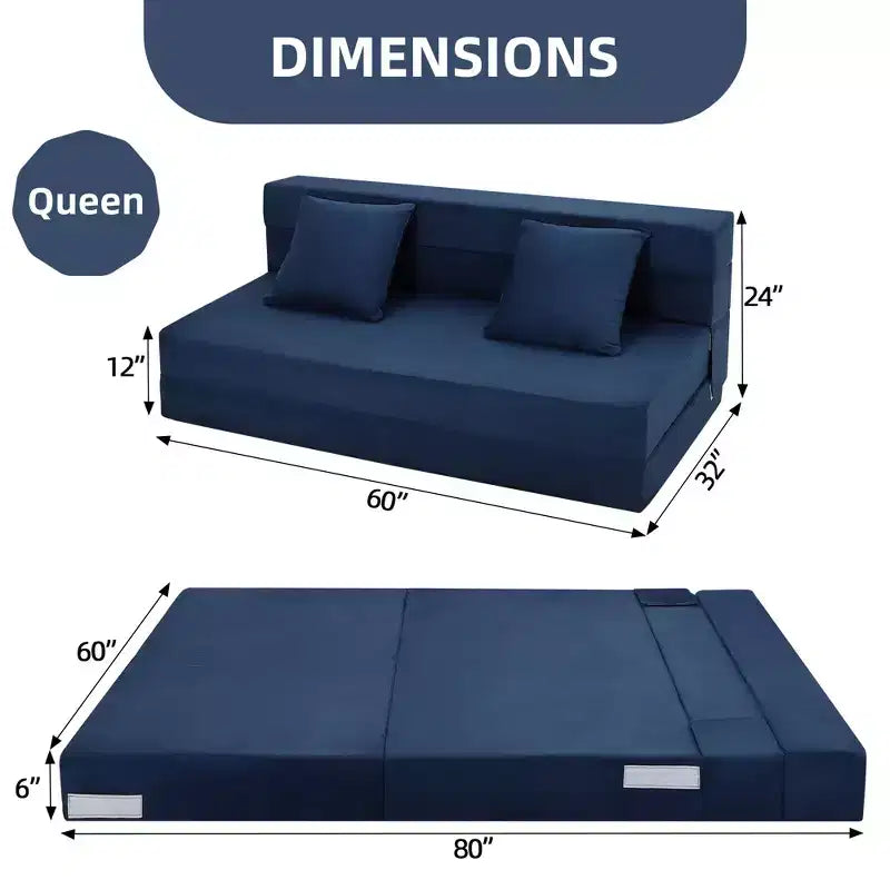 Versatile Divano Letto Pieghevole Trasformabile - Futon da Terra Pigro 4-in-1 Matrimoniale con Cuscini, Schiuma ad Alta Densità, Poltrona Sdraio Pieghevole