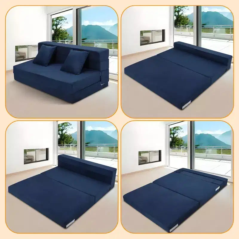 Versatile Divano Letto Pieghevole Trasformabile - Futon da Terra Pigro 4-in-1 Matrimoniale con Cuscini, Schiuma ad Alta Densità, Poltrona Sdraio Pieghevole
