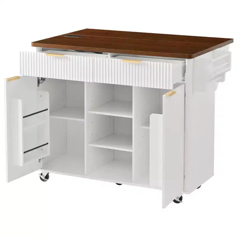 52 Isola per Cucina con Anta a Goccia e Top Effetto Marmo, Carrello Cucina su Ruote con Contenitore per Cucina o Sala da Pranzo-Panipeachy