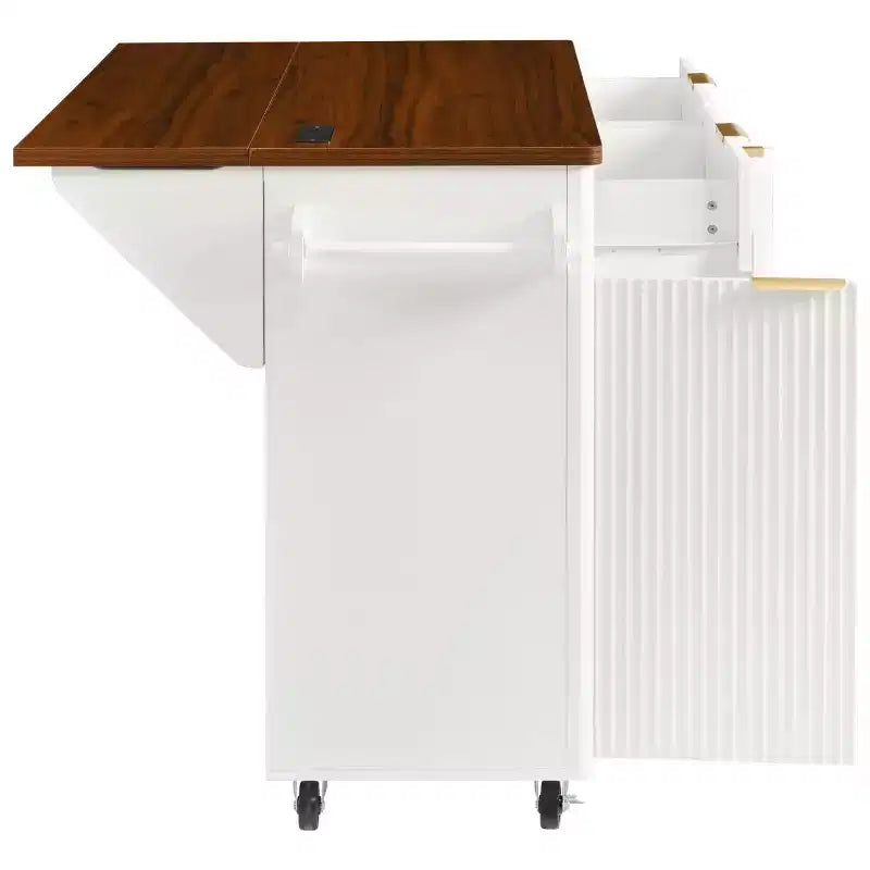 52 Isola per Cucina con Anta a Goccia e Top Effetto Marmo, Carrello Cucina su Ruote con Contenitore per Cucina o Sala da Pranzo-Panipeachy