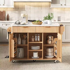 52 Isola per Cucina con Anta a Goccia e Top Effetto Marmo, Carrello Cucina su Ruote con Contenitore per Cucina o Sala da Pranzo-Panipeachy