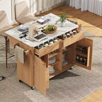 52 Isola per Cucina con Anta a Goccia e Top Effetto Marmo, Carrello Cucina su Ruote con Contenitore per Cucina o Sala da Pranzo-Panipeachy