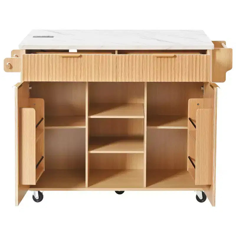 52 Isola per Cucina con Anta a Goccia e Top Effetto Marmo, Carrello Cucina su Ruote con Contenitore per Cucina o Sala da Pranzo-Panipeachy